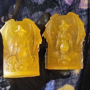 *ONE* Glow In The Dark Yellow Orange Resin Witch & Dragon Figurines (Imperfect)